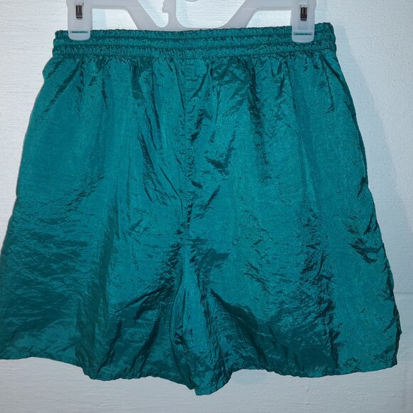 Vintage Shell Shock Nylon Crinkle Shorts Aqua High Waist Front Pockets Womens M - Picture 5 of 6